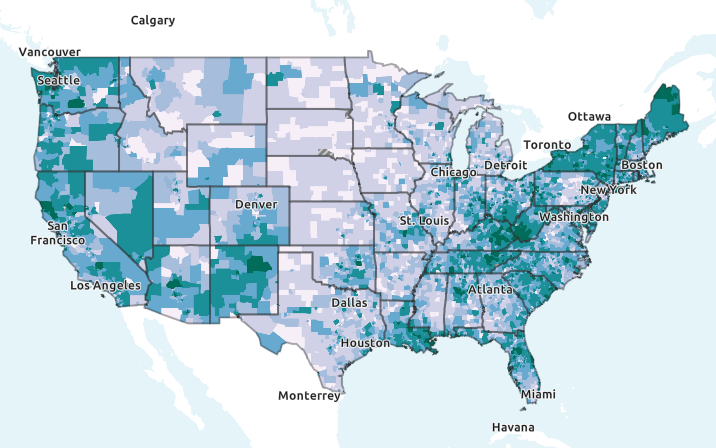 Unintentional Drug Overdose Death Rate per 100,000 People by Census Tract