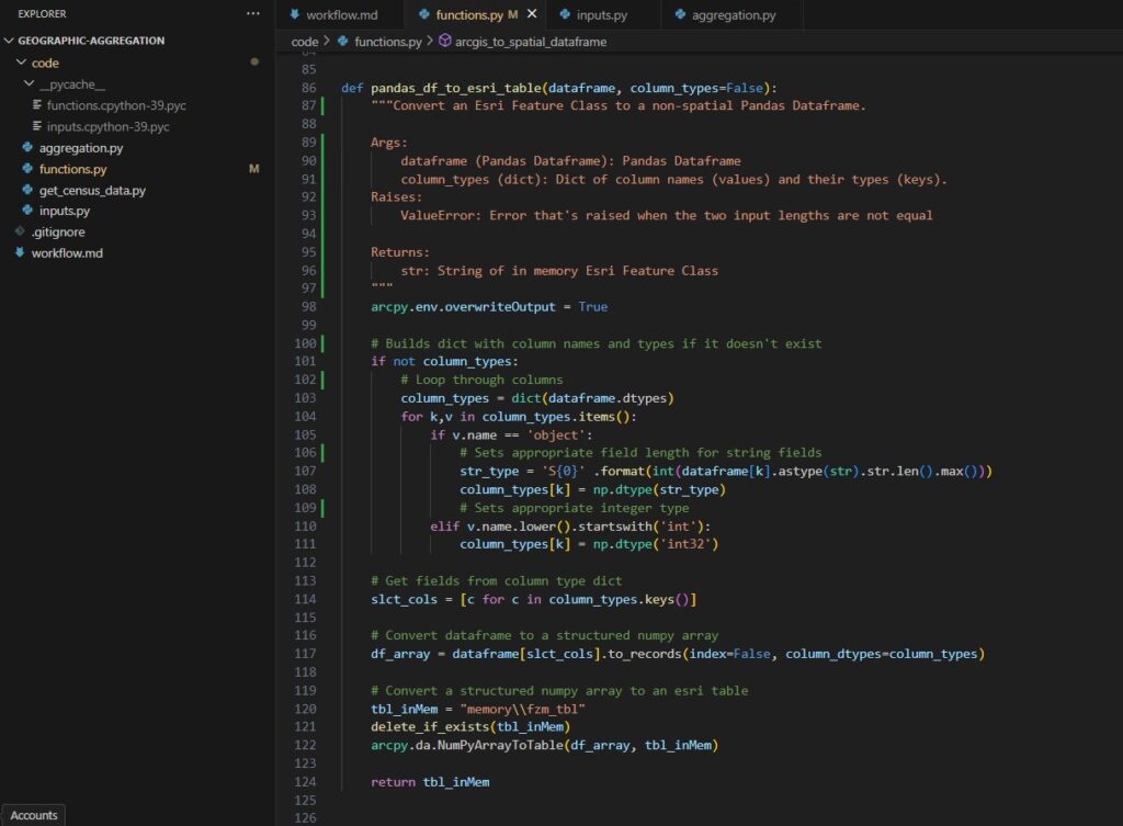 Python code that converts a pandas dataframe to an Esri table